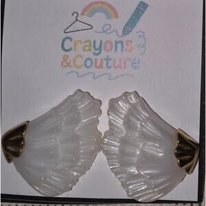 Vintage Post Pierced Earrings Gold Tone White Wing Ruffle Avon Avant Guard